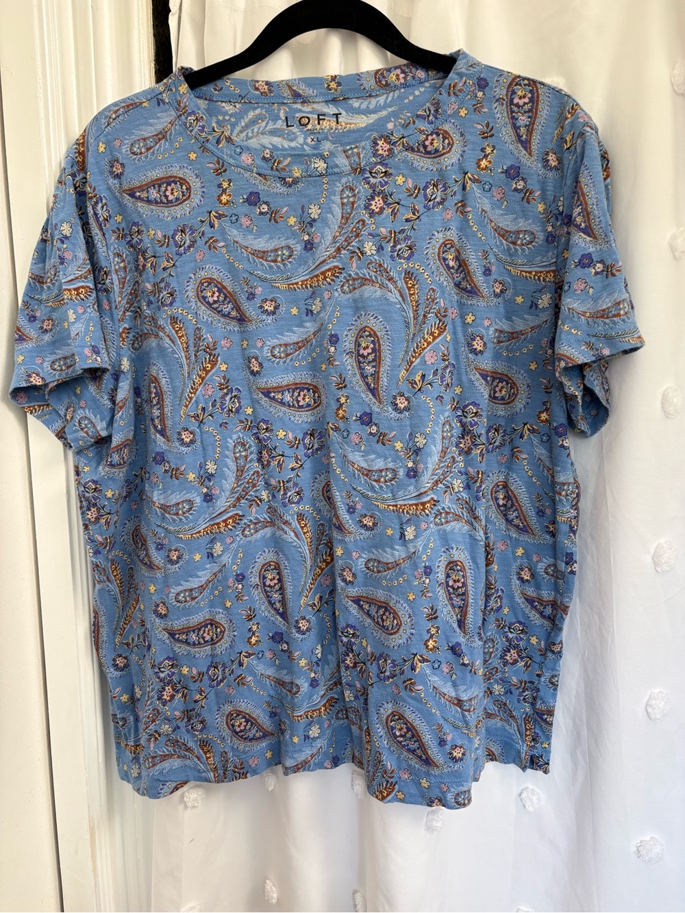 LOFT Light Blue Paisley Short Sleeve Tee